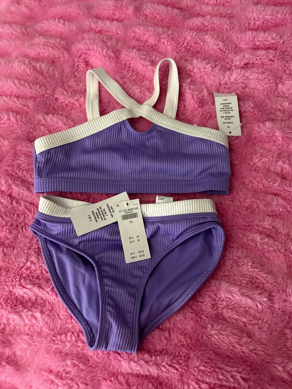 abercrombie kids Lilac Ribbed Bikini with White Trim